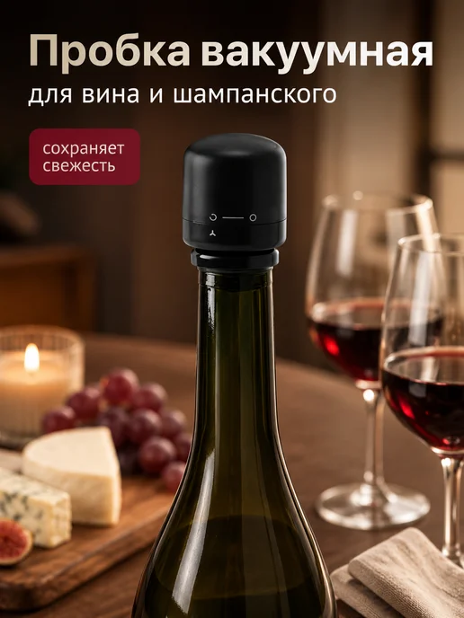 SKYPHOS Пробка для бутылки вакуумная, вина и шампанского, черный