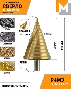 Сверло по металлу ступенчатое 6-60 мм HSS+Tin МАШЗАВОД 1 70907205 купить за 2 678 ₽ в интернет-магазине Wildberries