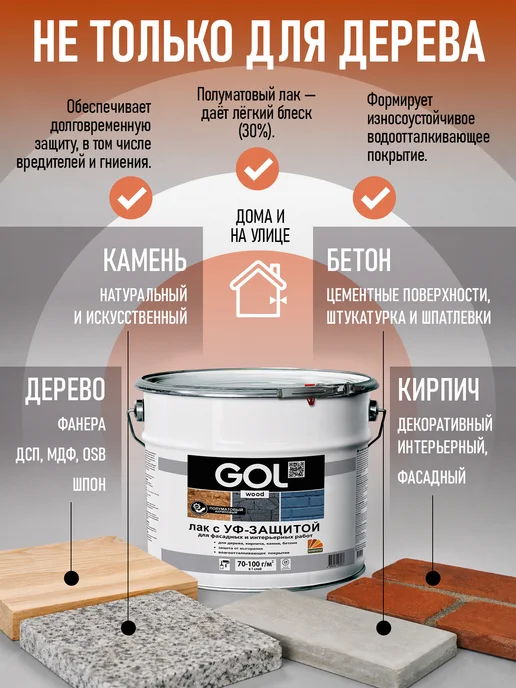 GOL Лак акриловый Полуматовый с УФ-защитой 0,9кг, 0,9 кг, фото 2