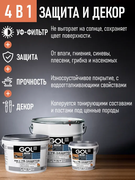 GOL Лак акриловый Полуматовый с УФ-защитой 0,9кг, 0,9 кг, фото 5