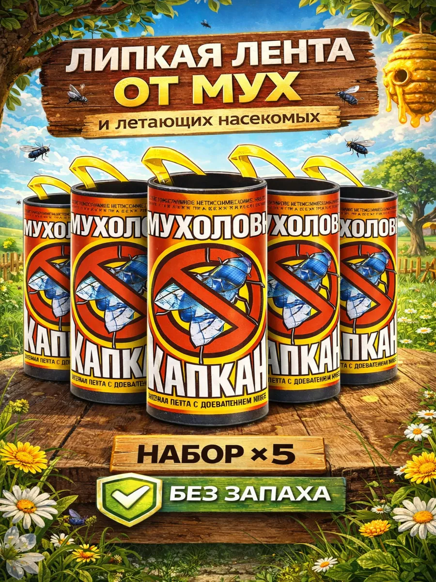Липкая лента от мух без запаха, от летающих насекомых, 5 шт