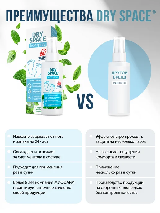 Миофарм Dry Space дезодорант для ног от пота и запаха, вариант, фото 7