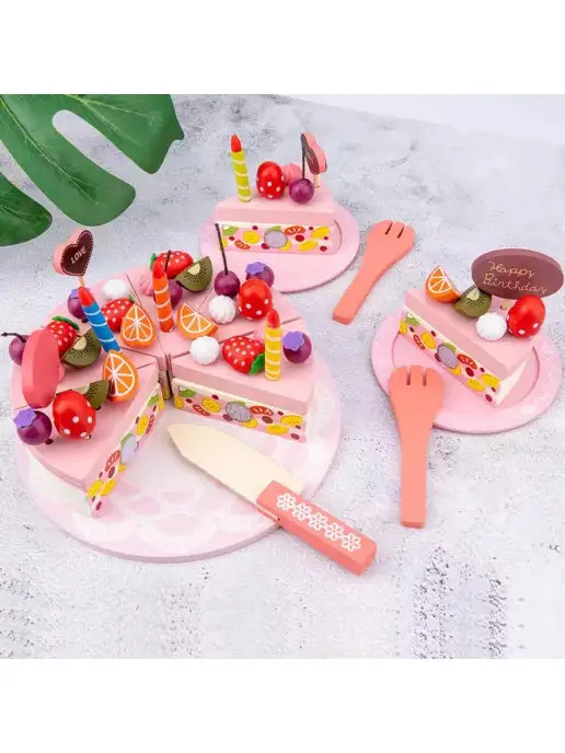 Caramba_toys Игровой набор торт деревянный, игрушечная еда, розовый, фото 2