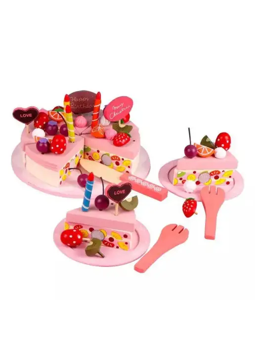 Caramba_toys Игровой набор торт деревянный, игрушечная еда, розовый, фото 3