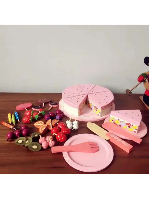 Caramba_toys Игровой набор торт деревянный, игрушечная еда, розовый, фото 4
