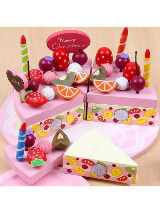 Caramba_toys Игровой набор торт деревянный, игрушечная еда, розовый, фото 6