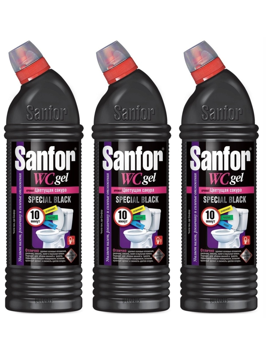 Sanfor 3. Sanfor WC гель Special Black Цветущая Сакура, 750 мл. Sanfor WC Gel 750gr Special Black svetushaya Sakura. Санфор 100 % гель (черный). 750 Гр. Цветущая Сакура. Sanfor WС гель Speсial Black, 1000,(10шт/ящ).