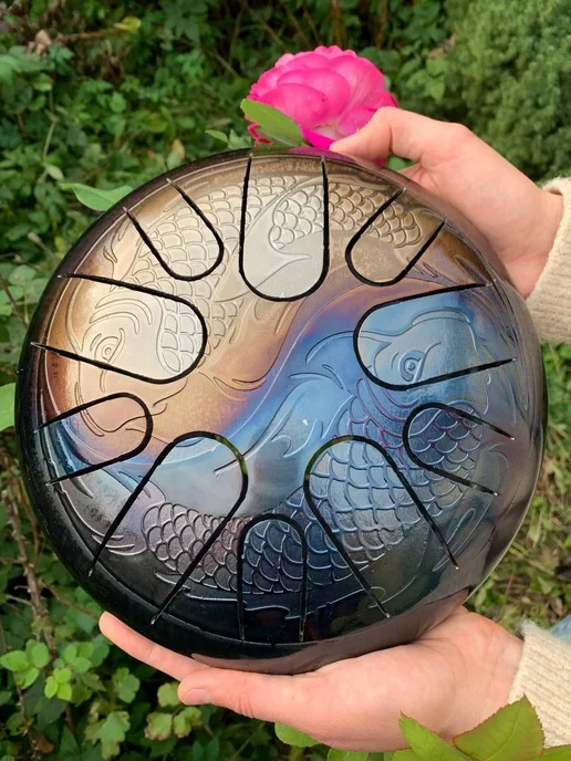 ShinySteelDrums Глюкофон 30 см музыкальный для медитации ханг с чехлом Рыбы, желтый, фото 3