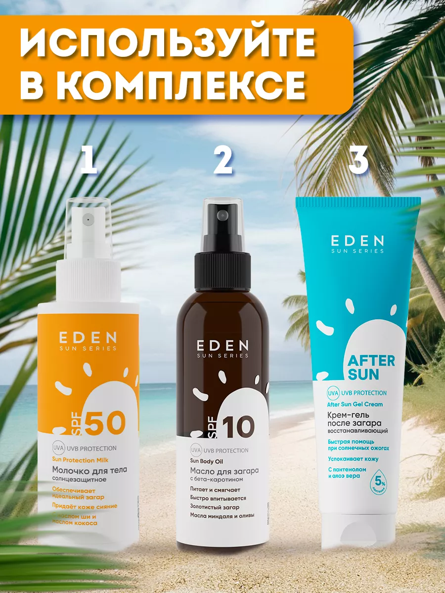 Солнцезащитное молочко для детей 0+ SPF50 c пантенолом 150мл EDEN 71686825  купить за 533 ₽ в интернет-магазине Wildberries