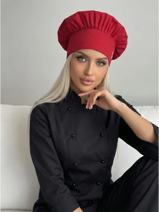 Kupifartuk Колпак поварской с вышивкой, красный, фото 7