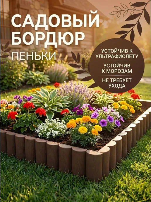 ПРОТЭКТ Заборчик садовый бордюр Пеньки, коричневый, фото 8