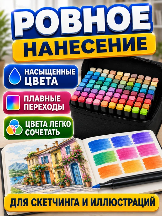 Фломастеры для скетчинга Фломастеры двухсторонние для скетчинга 60 цветов, 60 цв., фото 8