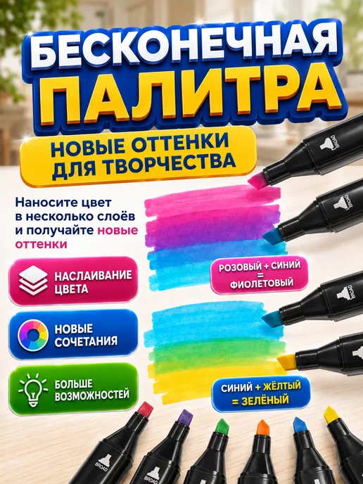 Фломастеры для скетчинга Фломастеры двухсторонние для скетчинга 60 цветов, 48 цв., фото 3