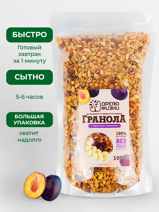 ДРЕВО ЖИЗНИ И СЛАДЕНЬ Гранола без сахара с черносливом и финиками 1 кг Древо жизни, 1 кг, фото 2