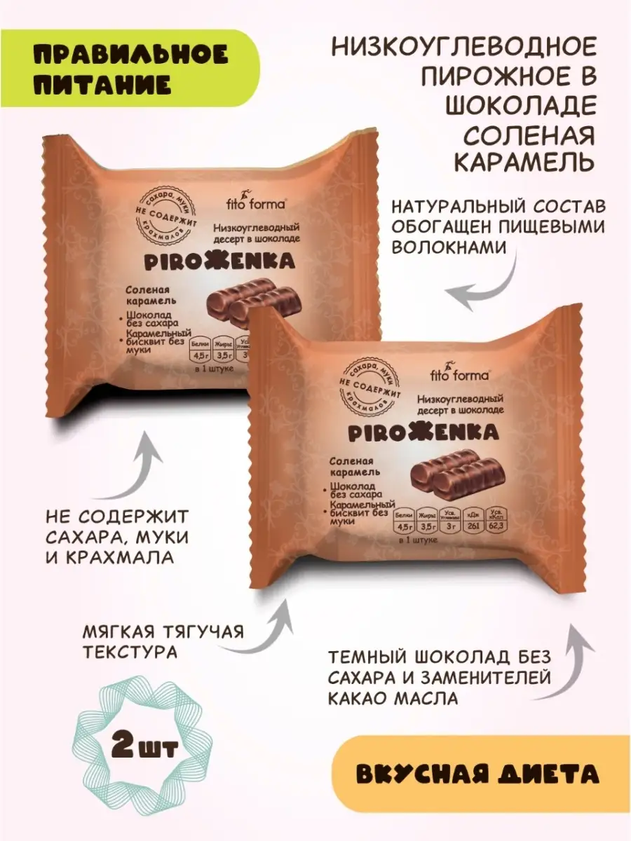 Низкоуглеводное пирожное Piroжenka Соленая карамель 80 г 2