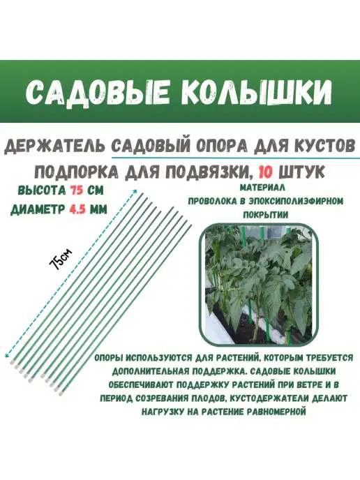 VIOLET Колышки садовые 10 штук 75 см, фиолетовый