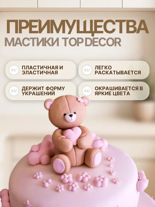 Top Decor Мастика кондитерская сахарная для торта белая 600 г, 600 г, фото 3
